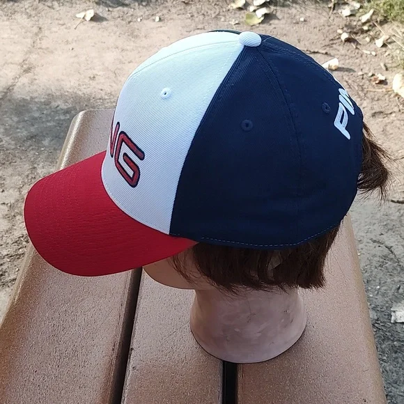 PING Embroidered White Blue Red Visor Snapback Golf Cap Hat
